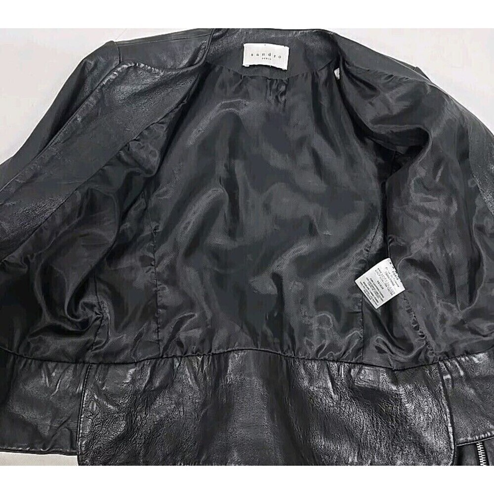 SANDRO PARIS Moto Jacket Lamb Leather‎ Black Women’s Size 1 /US Size 4 SMALL - Picture 6 of 12